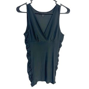 Y2K‎ Ruched Surplice Empire Sleeveless Top Small Black Going Out Glam Minimalist